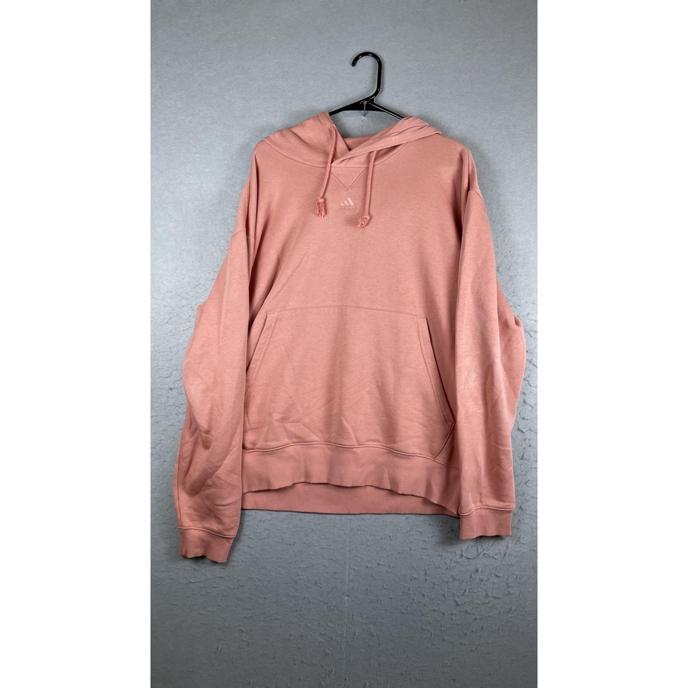 Adidas Hoodie Womens Large Pink Fleece Pullover Embroidered Logo Sweatshirt